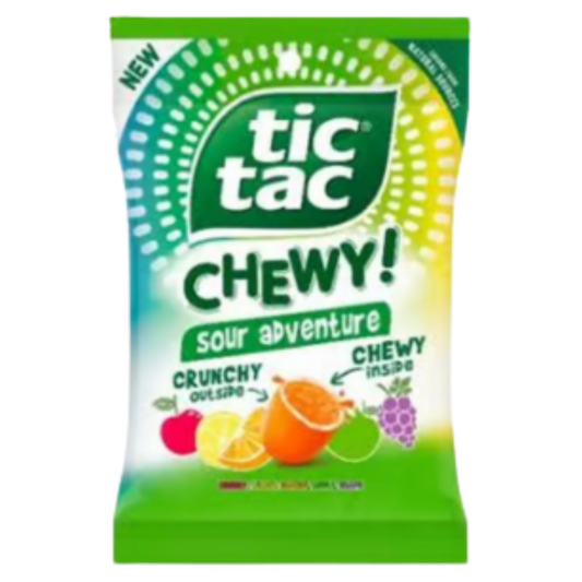 Tic Tac Chewy Sour Adventure – fruchtige Kaudragees mit saurer Füllung, ideal für Kioske, Süßwarenautomaten und den internationalen Süßwarengroßhande