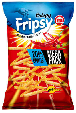 Fripsy Red Hot Chillies Sticks Mega Pack 120 g – extra scharfe Knuspersticks mit Chili, ideal für Kioske, Snackautomaten und den internationalen Snackgroßhandel