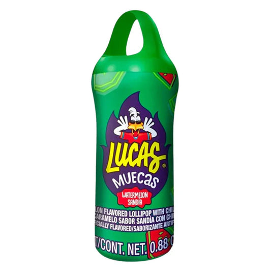 Lucas Muecas Watermelon 25 g – mexikanischer Wassermelonen-Lutscher mit Chili-Pulver, ideal für Kioske, Automaten und den internationalen Süßwarengroßhandel